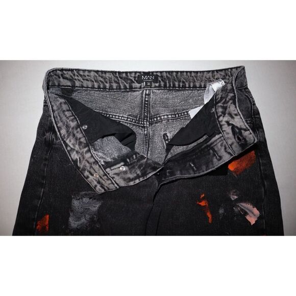 boohoo MAN MZZ89105 Men's Sz 32 Charcoal Relaxed Fit Painted Denim Shorts - Picture 3 of 5